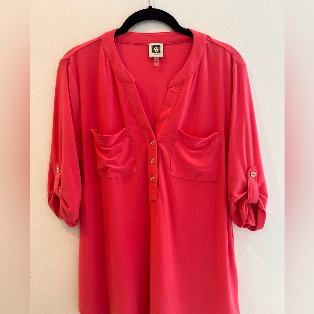 Anne Klein Coral Button-Up Blouse